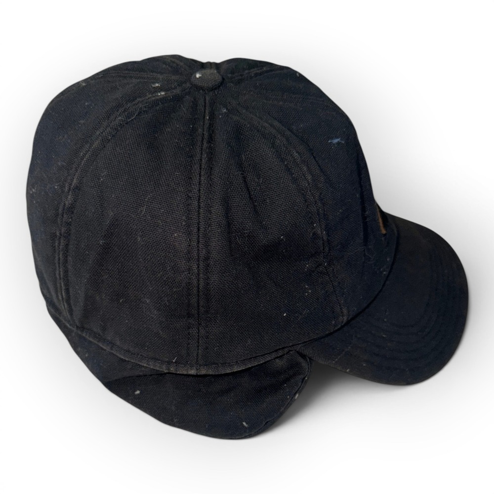 Carhartt Vintage Black Canvas Ear Flap Hat Mens Stretch Fit Workwear Cap RN14806 - Picture 4 of 6